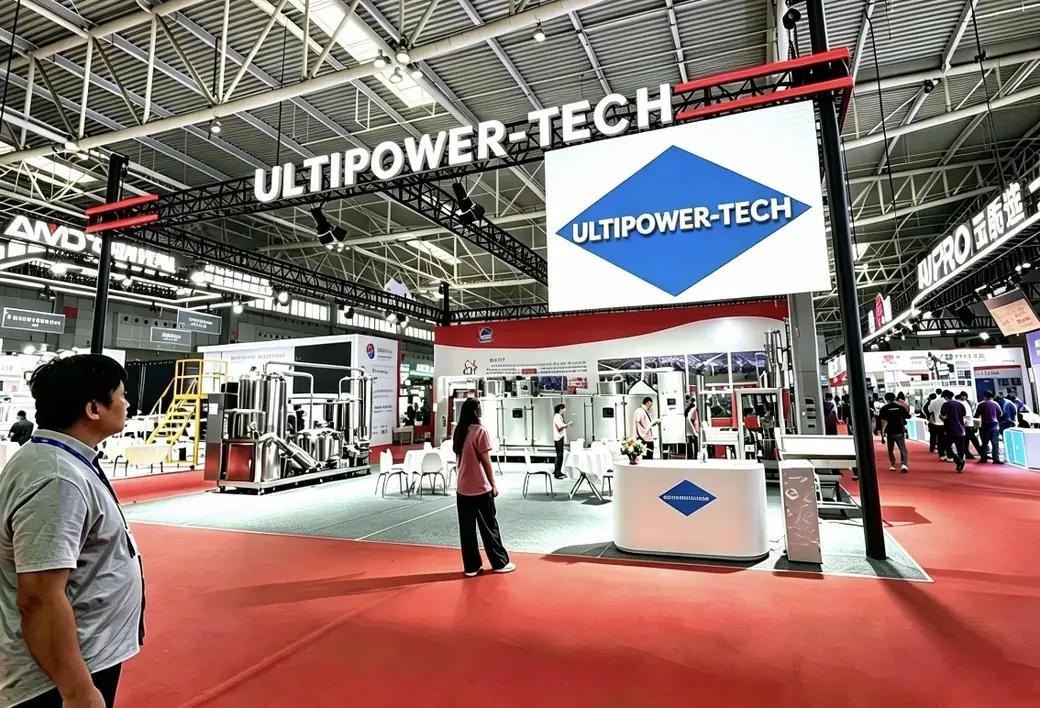 Ultipower Tech booth showing nut roasting and coating machines at trade fair